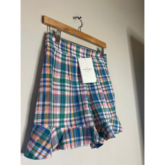 NWT Sezane High Rise Embroidered Cotton Frilled Hem Dorian Shorts Blue Size: 4 - Picture 3 of 8